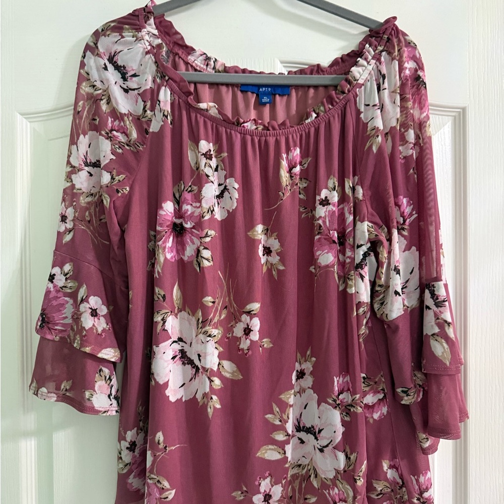 Apt. 9 Pink Ruffled Blouse with Relaxed Fit